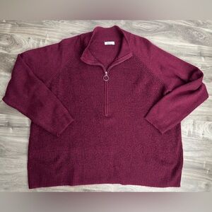 Reitmans 1/2 Zip Soft Sweater Silver Zipper Mock Neck Burgundy Stretchy 2X 3X 4X